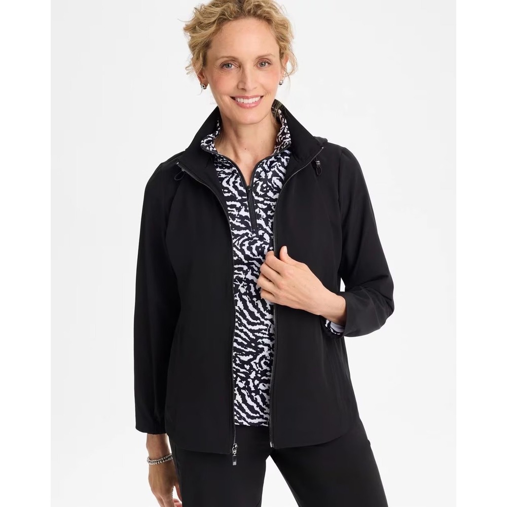 Weekends by Chicos Black Full Zip Jacket Athleisure Travel Womens 3 US XL